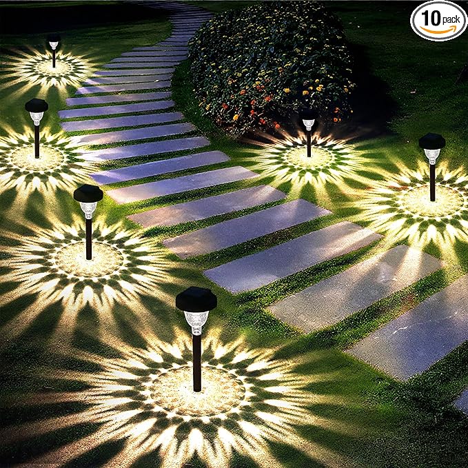 10-Pack Solar Pathway Lights, IP65 Waterproof LED Garden Lights