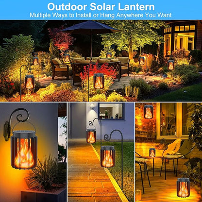 Solar Lanterns Outdoor Lights 2 Pack, Upgraded Flickering Flames Hanging Solar Lights for Outside, Solar Powered Lantern Waterproof, Lanterns Decorative for Yard Patio Garden Decor