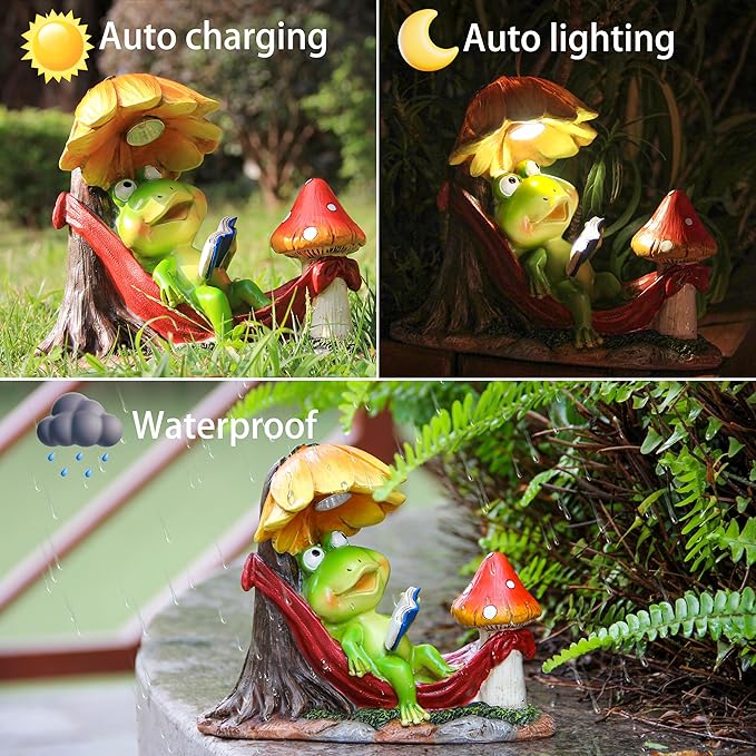 Solar Frog Garden Statue Light, Outdoor Decor
