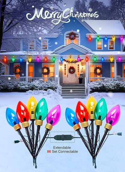 Super Jumbo C9 Christmas Pathway Lights - 11FT 5 LED C9 Pathway Light, Multicolor Christma Decoration Outside, Waterproof Giant Christmas Lights Outdoor Decoration for Yard Holiday Lawn Walkway