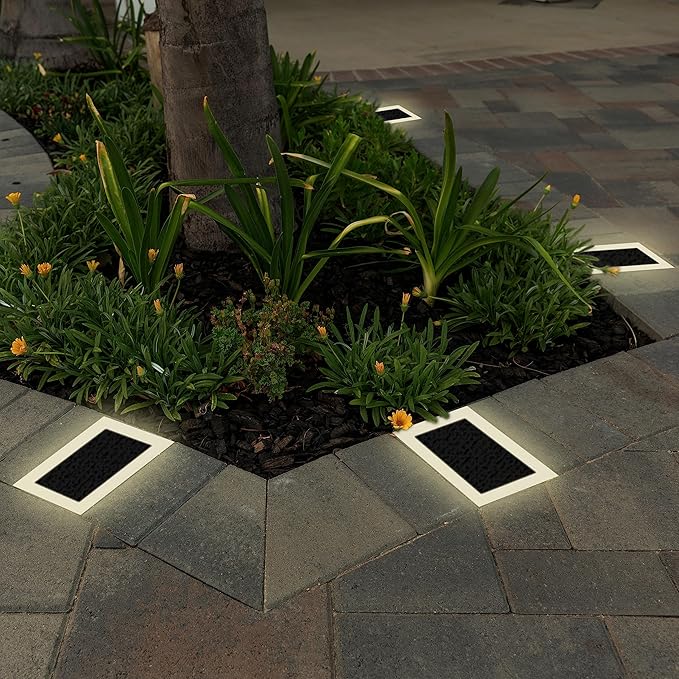 LUMENGY Solar Paver Light 4×8 inch (3.93x7.87), Stainless Steel with Tempered Glass, 2700K Warm White Glare-Free Lighting for Driveways, Walkways and Patios, IP67 Waterproof, Drive-Over Rated