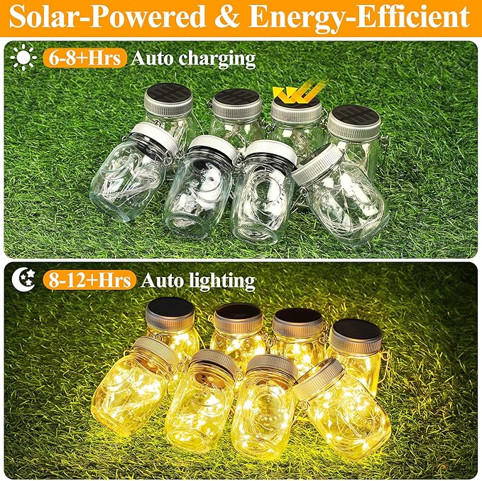 Mlambert 4 Pack Outdoor Solar Lanterns, Waterproof Hanging Mini Mason Jar Solar Lights for Backyard Garden Yard Patio Tree Decoration, Warm White