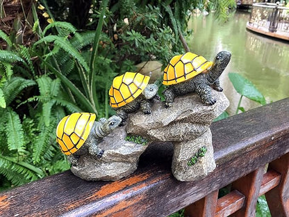 Solar Powered Turtles on Log Outdoor Accent Lighting LED Garden Light Decor